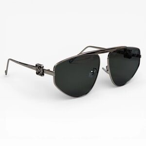 Loewe Aviator Sunglasses Silver Metal Gray Lenses Logo LW40108U